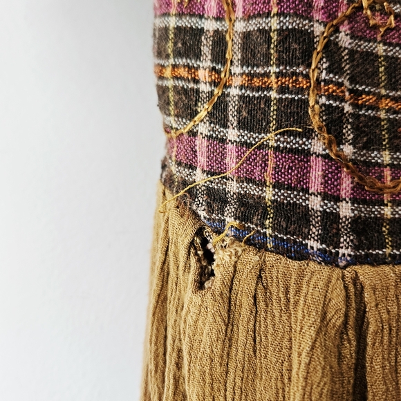 Vintage Moon Scape Boho Midi Dress Size S Mustard Patchwork Embroidered - Picture 5 of 6